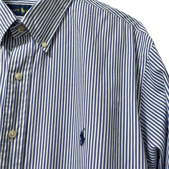 Ralph Lauren Mens Stripe Classic Fit Oxford Shirt Mens Size 18 Blue Preppy Golf - Picture 4 of 8